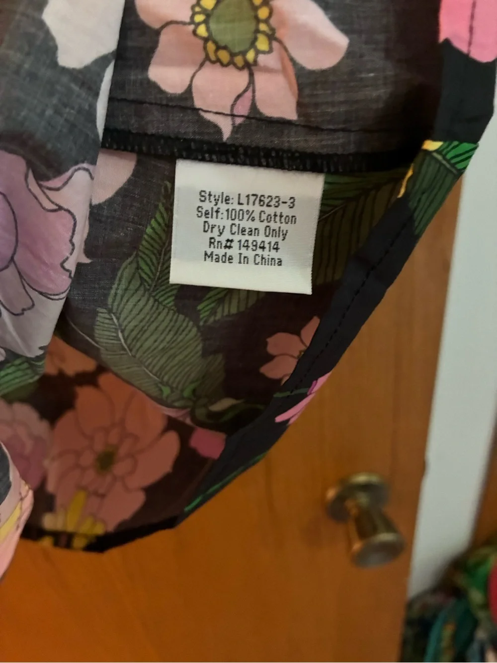 Johnny Was Black Floral Square-Neck top with Pink & Yellow Blooms